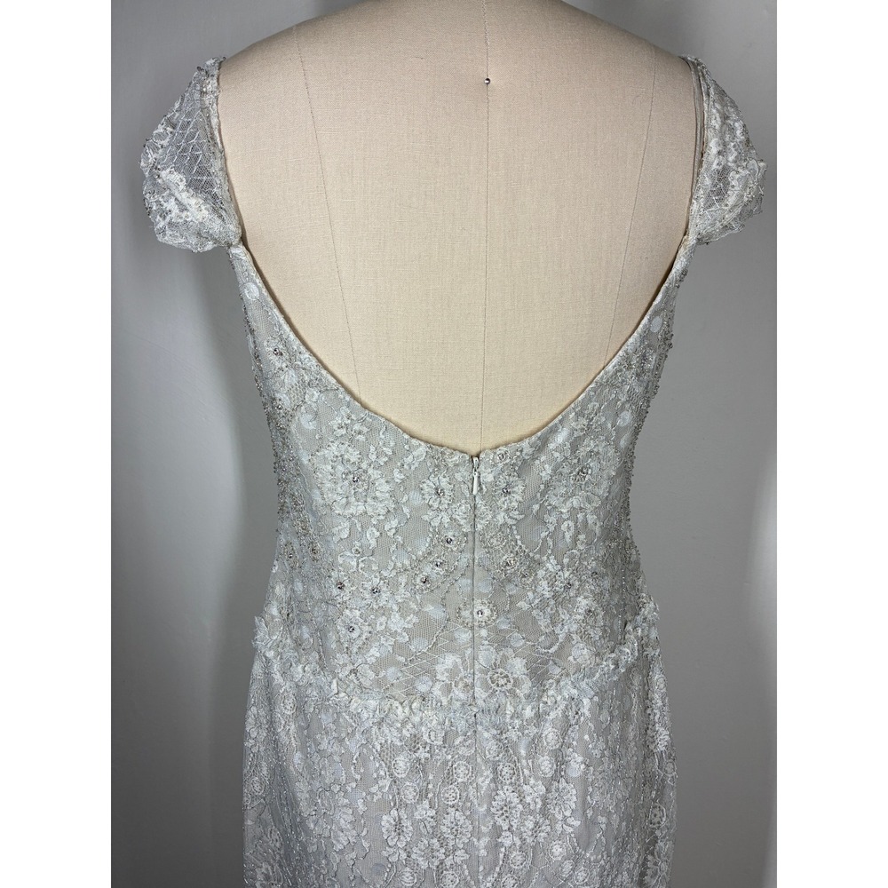 Badgley Mischka Beaded Lace Cap‎ Sleeve Wedding Gown Evening Dress 8 Bridal - Picture 12 of 16